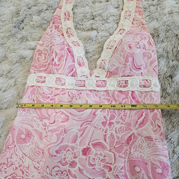 EUC Lilly Pulitzer Cocoa Lace Trim Dress. Pink Halter Dress - Picture 9 of 16
